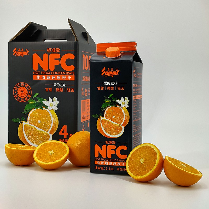 森美NFC鲜榨橙汁无果粒款无添加果蔬汁代餐饮料整箱1.75L*4盒