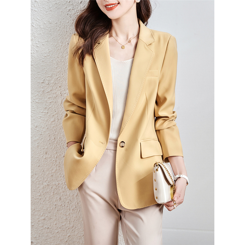 【天猫V榜】垂感薄款黄色小西装女外套2022新款高级感西服女上衣