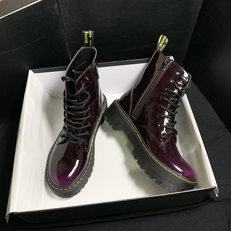马丁靴2019年新款秋季网红紫色宋妍霏同款厚底八孔靴子显脚小短靴