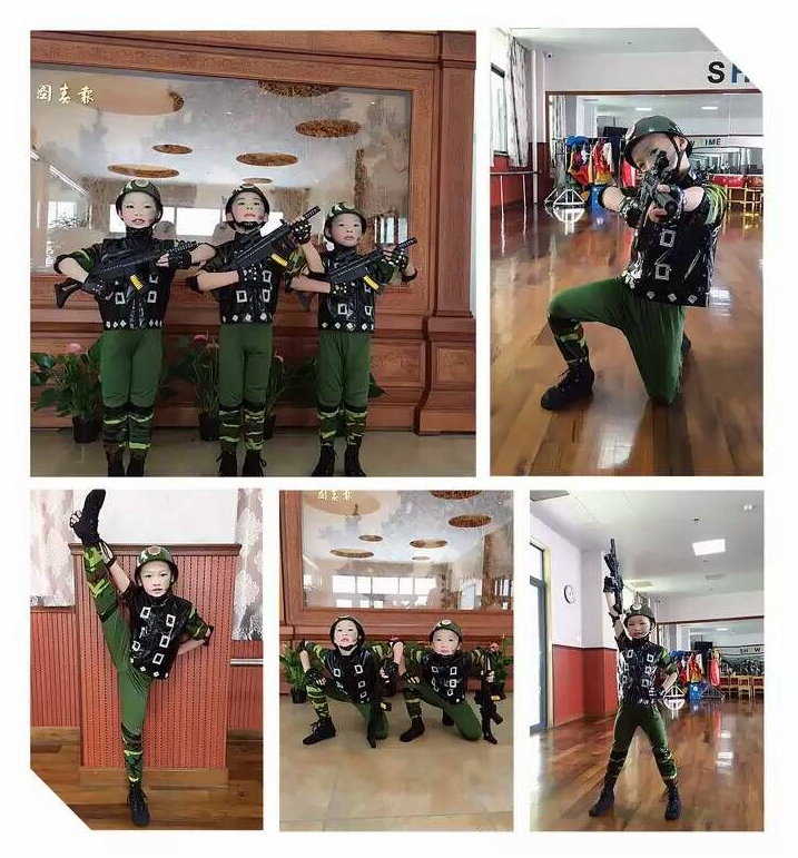 六一儿童兵娃娃演出服未来保卫者舞蹈服装小荷风采军装绿迷彩表演