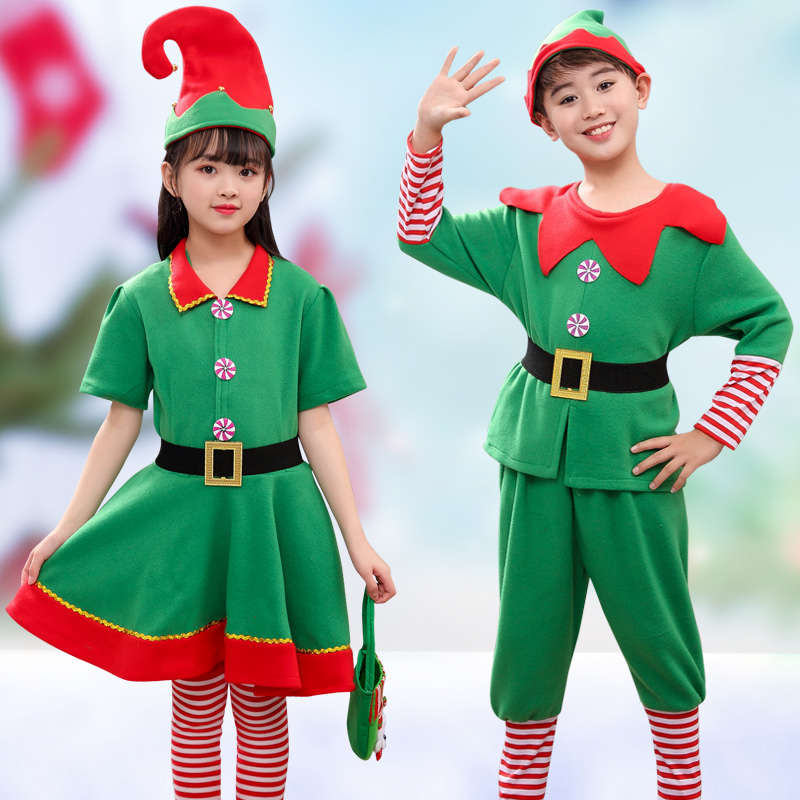 圣诞节衣服宝宝装男童女童演出表演服饰儿童圣诞裙红绿色老人服装