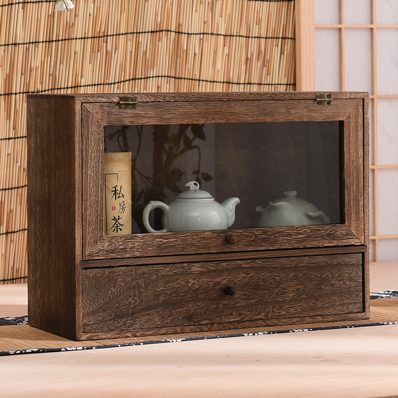 实木防尘茶杯架茶壶展示盒茶具置物盒茶宠收纳柜博古架茶叶展示柜