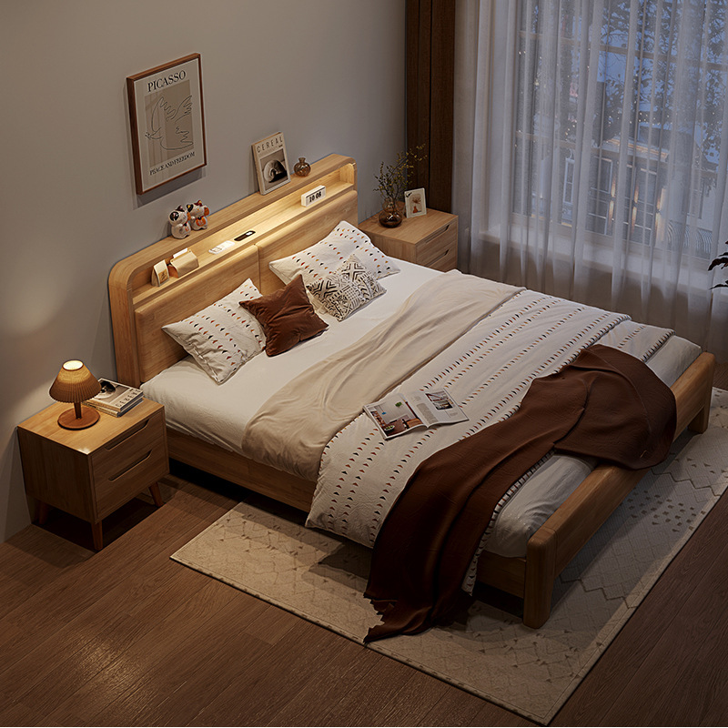 榻榻米全实木双人床1.8米主卧现代简约1.5米小户型卧室北欧实木床