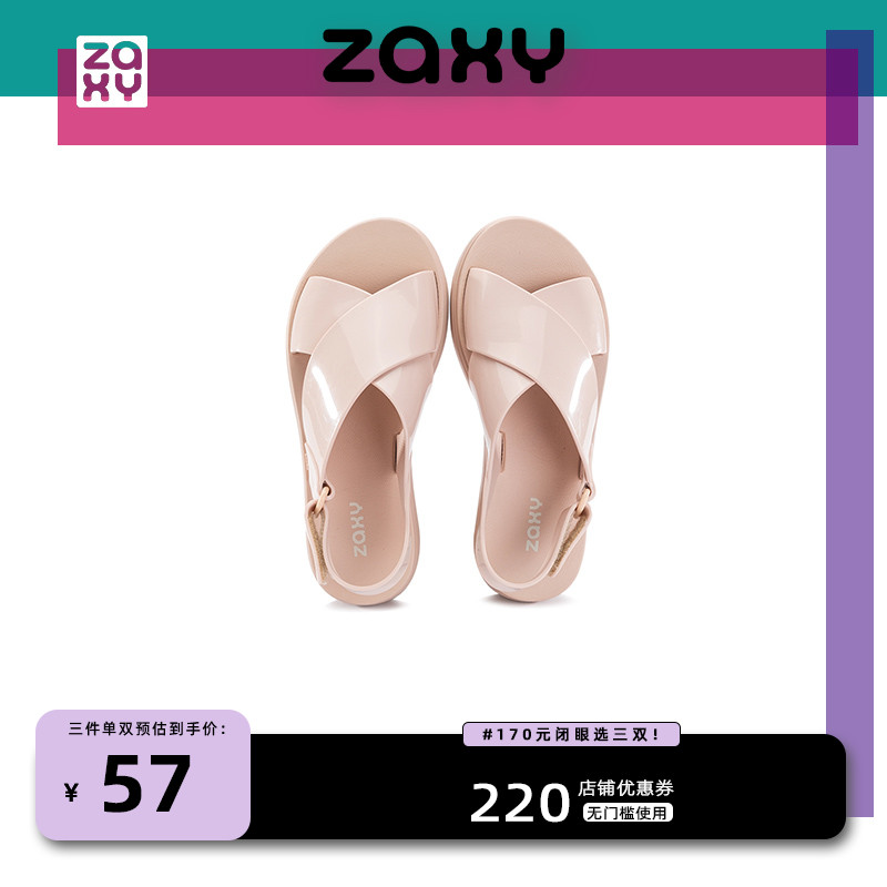 zaxy2022沙滩鞋梅丽莎副牌平底交叉宽搭带果冻鞋凉鞋女