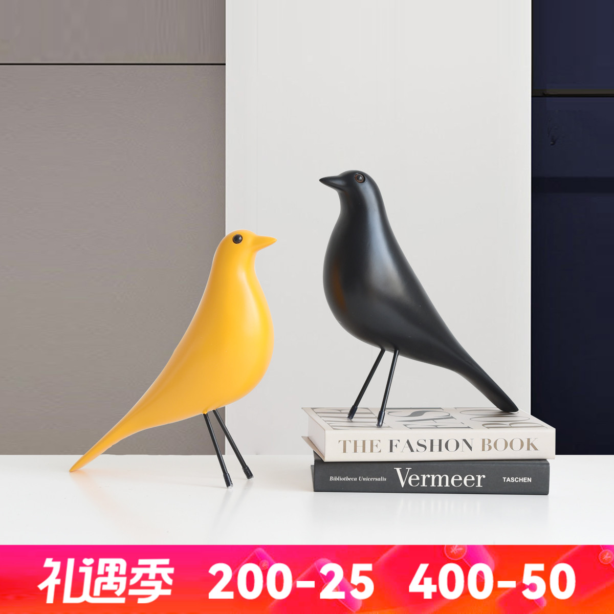 北欧风客厅玄关电视柜样板间软装饰品现代简约几何创意黑小鸟摆件