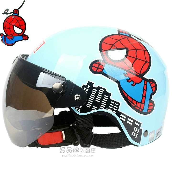 高档台湾EVO蜘蛛侠人红色哈雷电动摩托车儿童头盔男女小孩安全帽