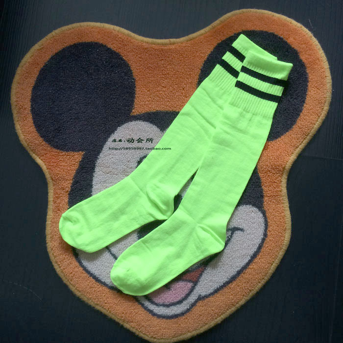 包邮荧光绿儿童足球袜男童长筒袜过膝棉纶底袜子足球运动袜长袜