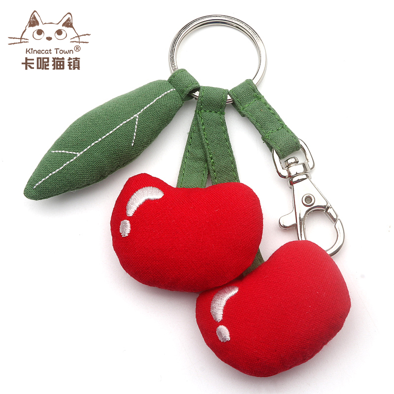 日本设计kine猫纯棉布艺手工制作卡通樱桃女士钥匙扣挂件包包挂饰