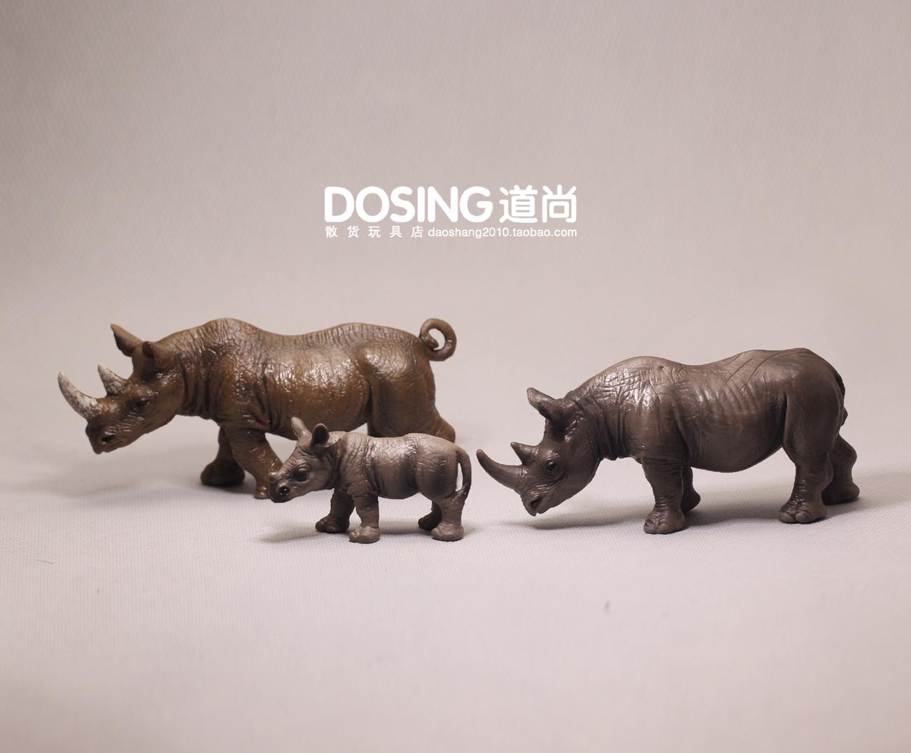 仿真动物 犀牛一家三口 亲子玩具 实心塑料PVC玩具 玩偶摆件模型
