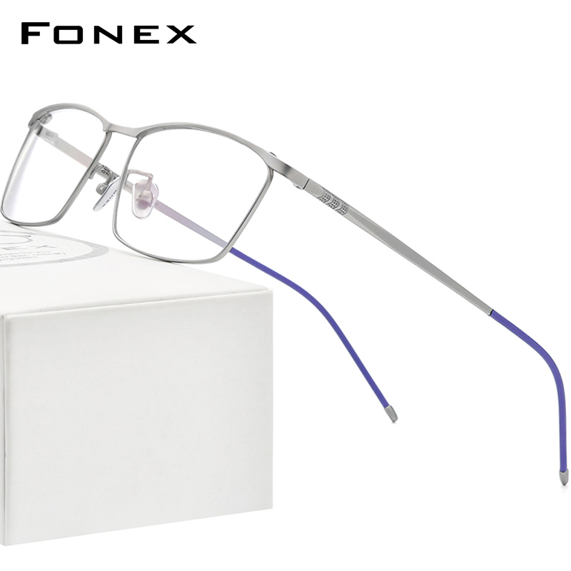 华镜FONEX超轻纯钛近视眼镜架男 文艺细框方形眼镜框可配镜