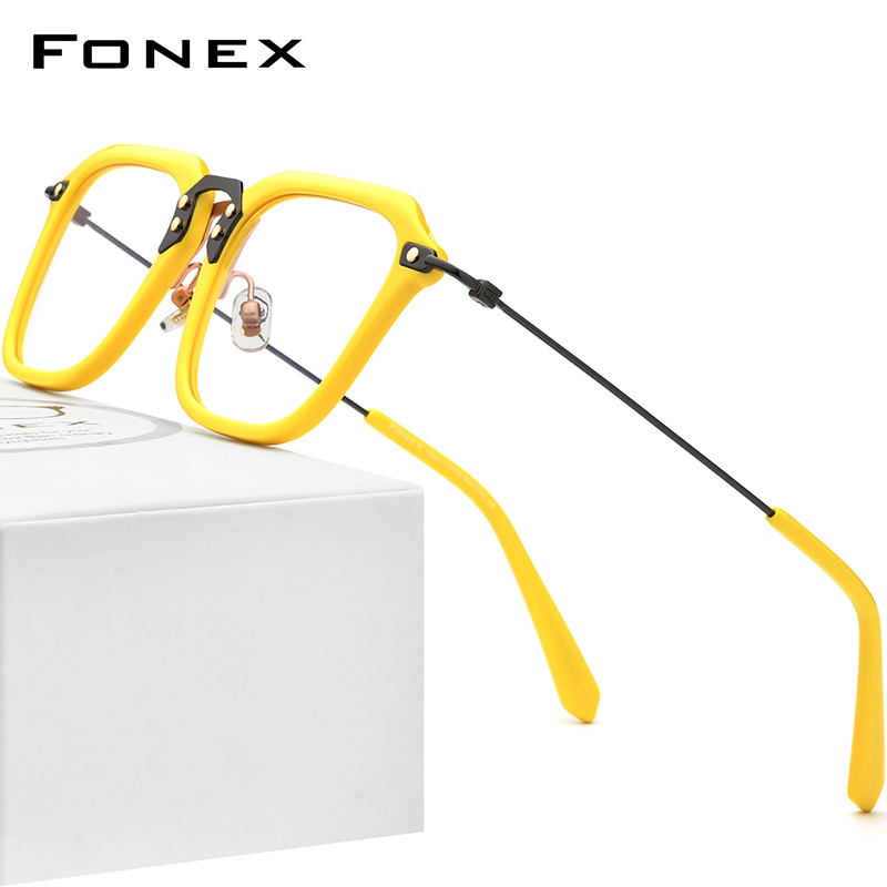 华镜FONEX板材超轻钛眼镜架男 复古方形透明近视眼镜框女可配镜
