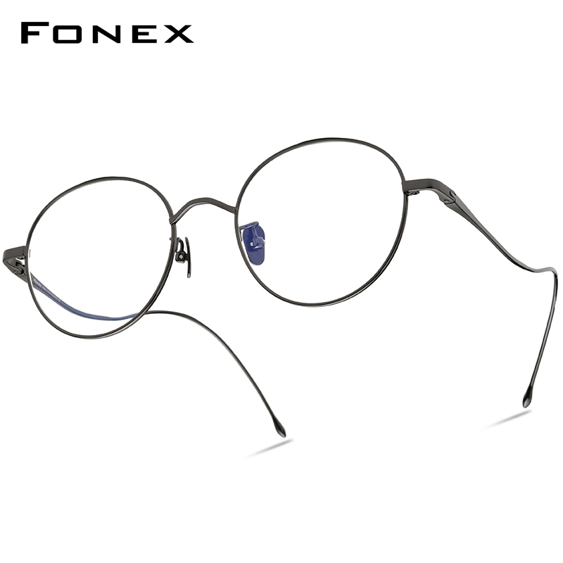 FONEX超轻纯钛近视眼镜架女款韩版潮 彩色圆形脸镜框男可配有度数