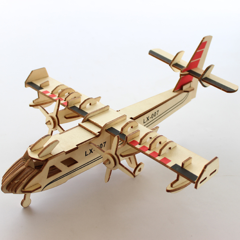 男孩木质3d立体拼图儿童益智玩具积木板手工飞机模型拼装木制拼板
