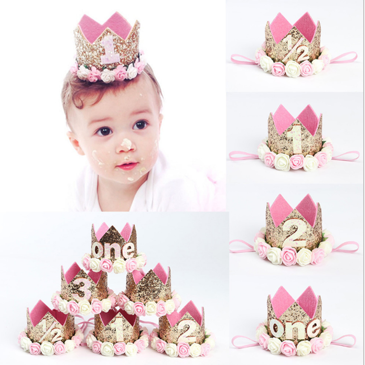生日儿童宝宝周岁帽皇冠花朵创意公主男女孩派对帽子装扮用品布置