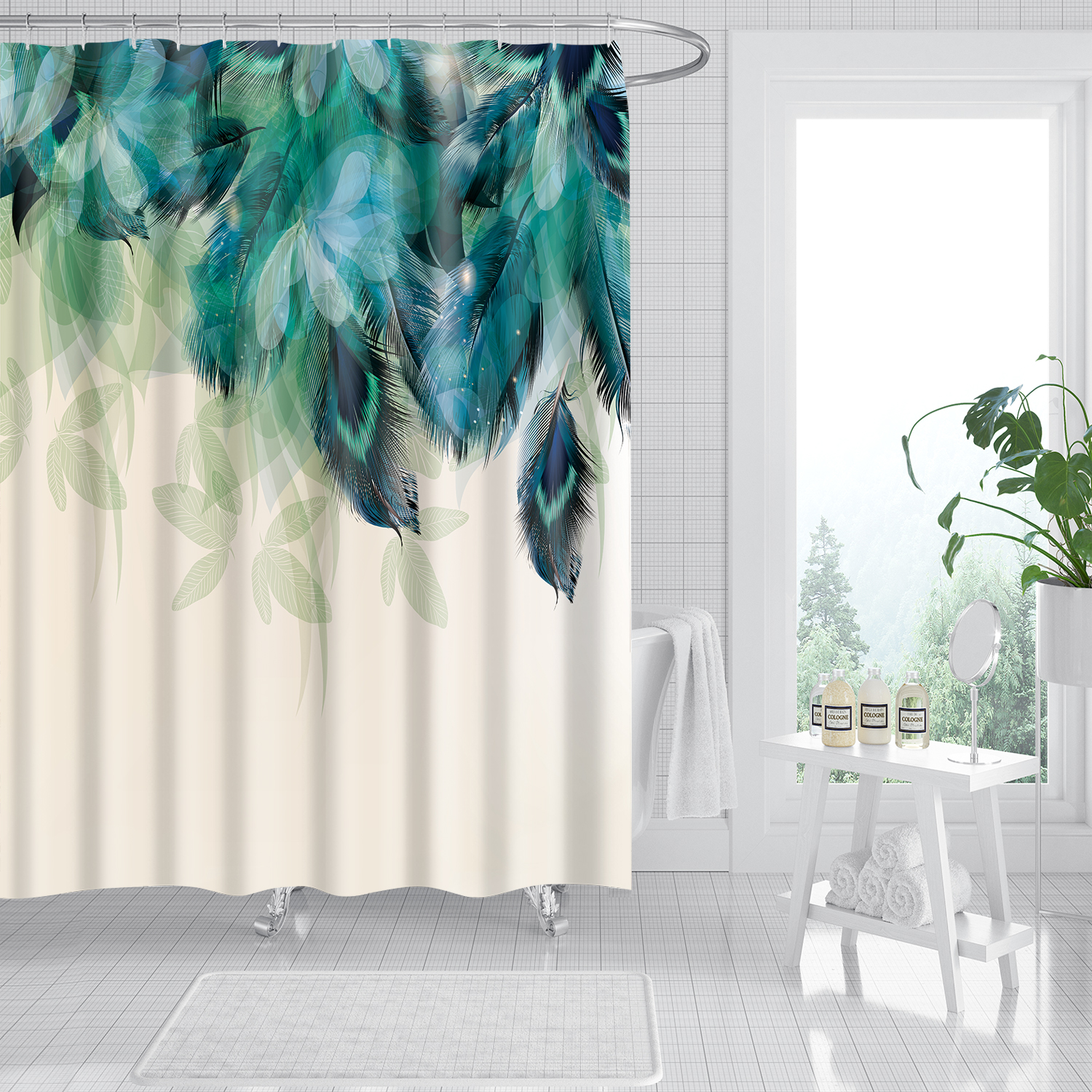 北欧卫生间干湿分离加厚防水布花朵隔断帘精品浴室创意涤纶浴帘
