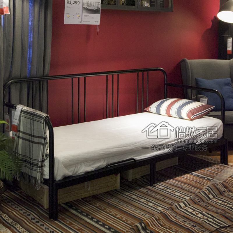 宜家 费斯多坐卧两用床架北欧铁艺折叠双人沙发床可推拉 国内代购