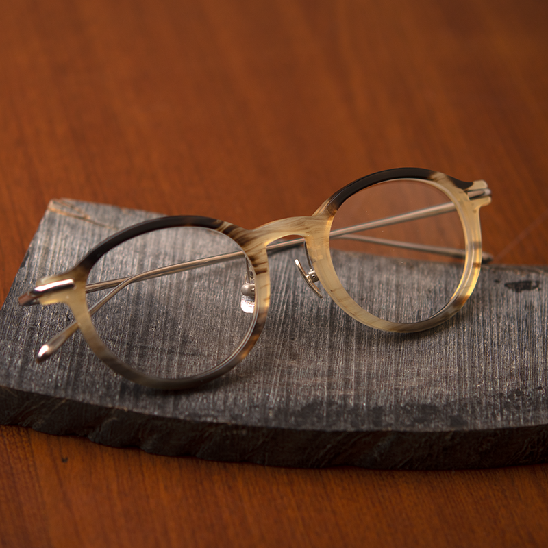 精致手工水牛角诗乐林德伯格眼镜架近视纯钛超轻男女款小圆框1823