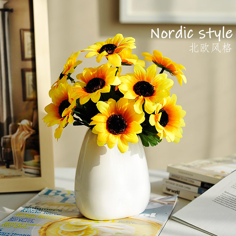 向日葵北欧风格花瓶绢花仿真花套装假花餐桌花装饰品室内摆件花艺