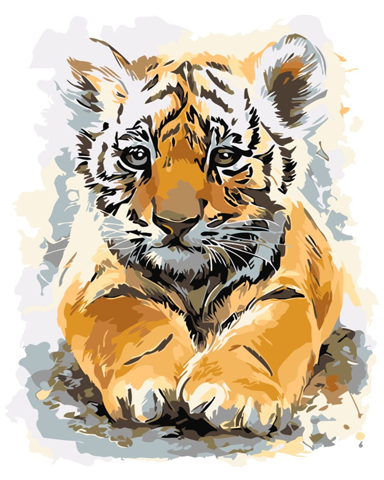 diy数字油画  动物猛兽老虎客厅淡彩创意丙烯填色手绘装饰画 小虎