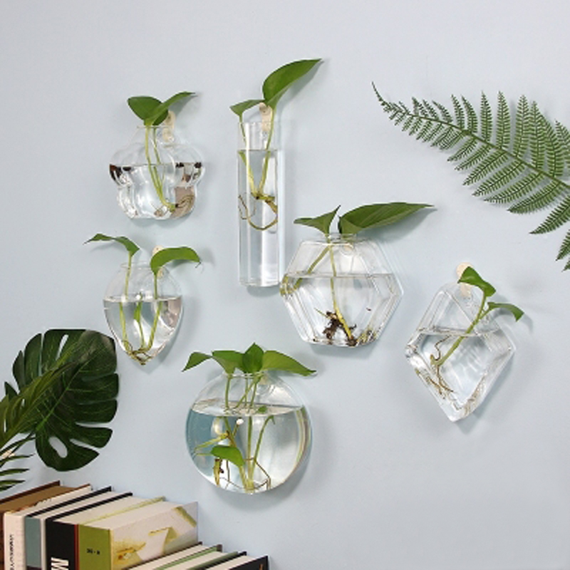 创意玻璃容器水培花瓶客厅墙面壁饰挂件 花艺植物家居墙上装饰品