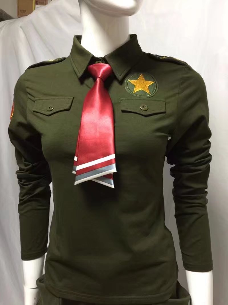 秋季新款水兵舞服装红色翻领长袖女军绿色T恤广场舞五角星黑上衣