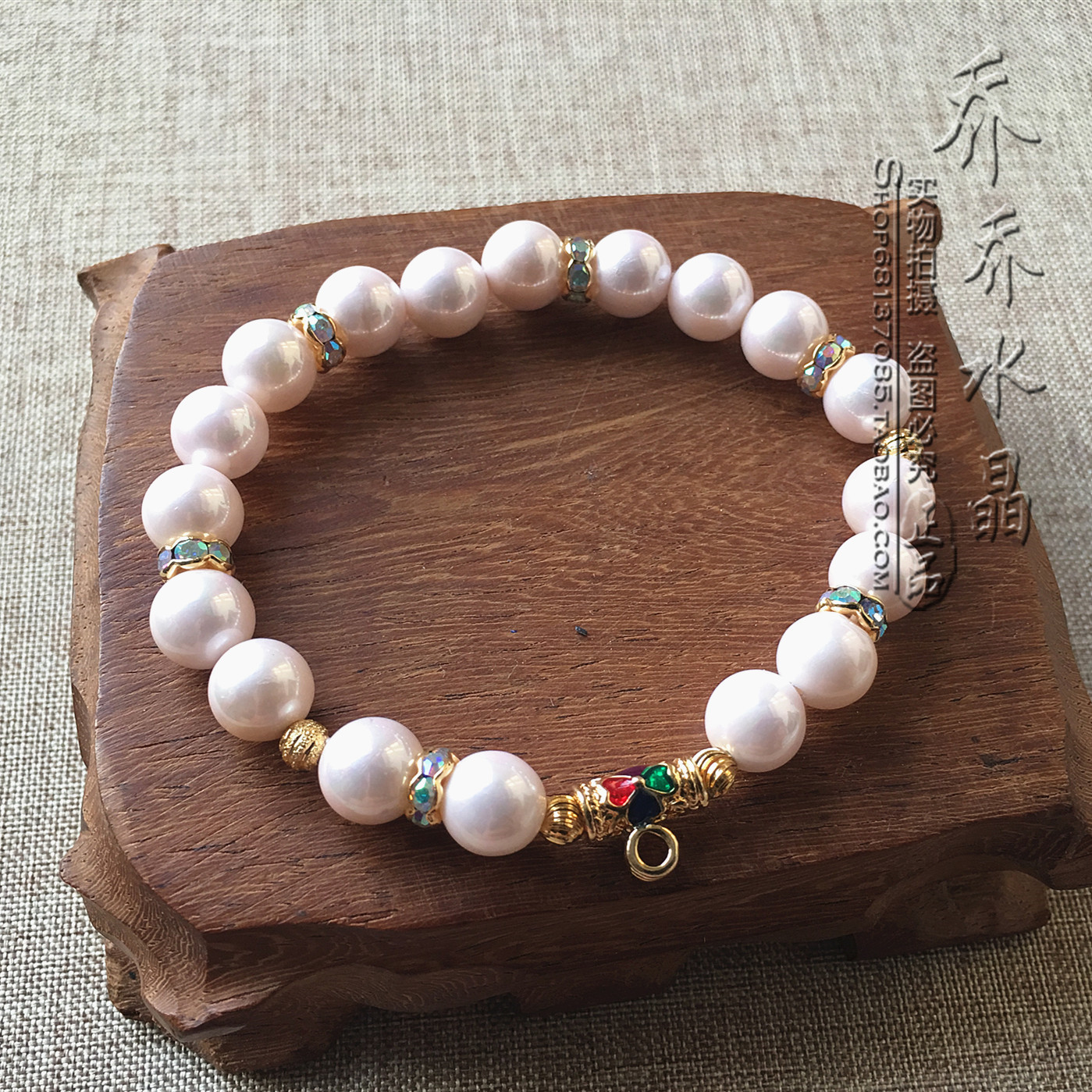 人造珍珠珐琅手链 金色泰国佛牌手串挂链 可定制其他款式