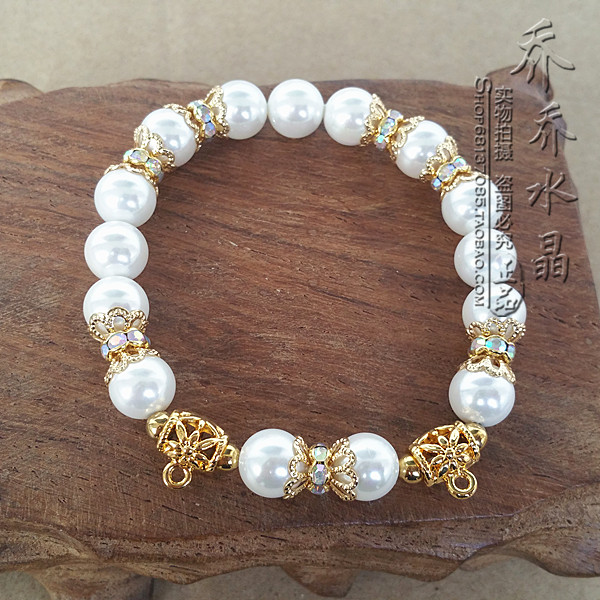 人造珍珠珐琅手链 金色泰国佛牌两挂 手串挂链可定制其他款式