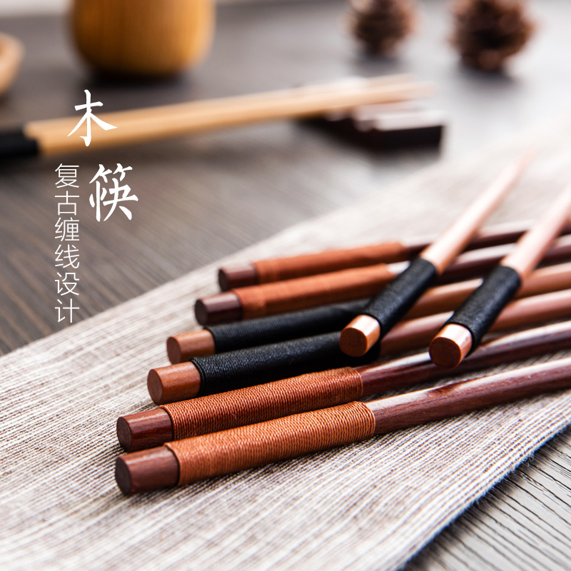 复古绕线木筷子 创意铁刀木日韩式料理用绕绳筷子 天然环保家用筷