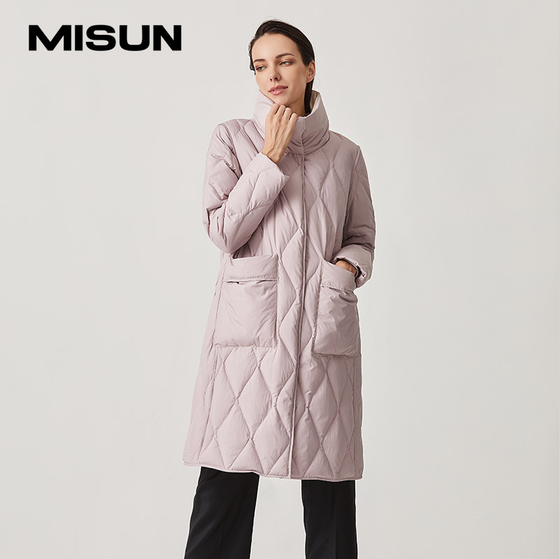 MISUN/米尚品牌正品时尚羽绒服女装中长款大口袋小立领修身显瘦