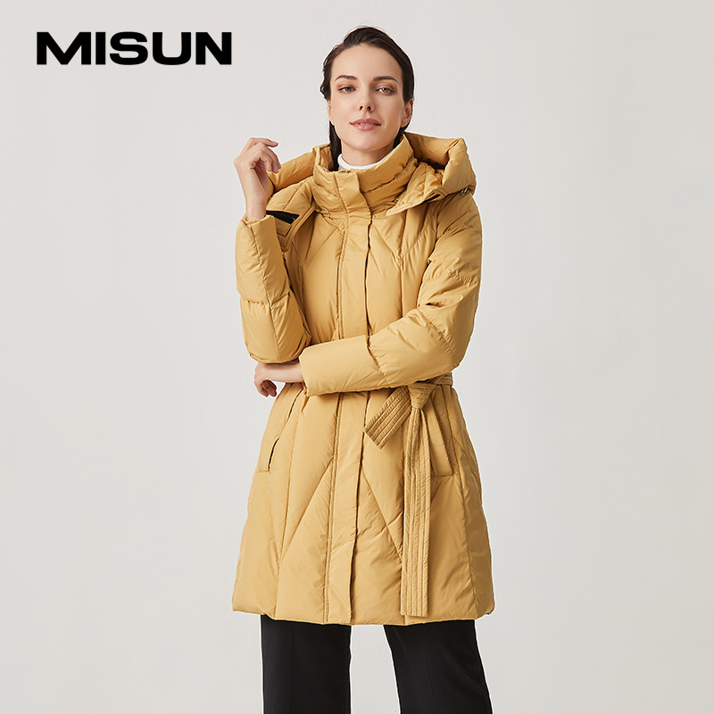 MISUN/米尚专柜正品秋冬新款中长款修身显瘦女装羽绒服连帽外套
