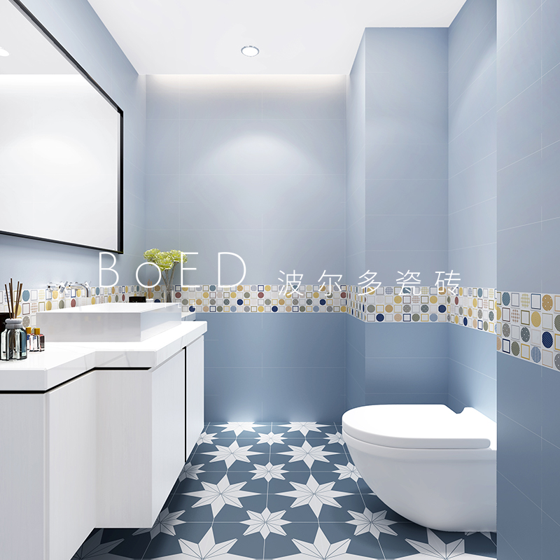 马卡龙粉色北欧纯白色浴室瓷砖 厨房卫生间墙砖200x600釉面砖蓝色