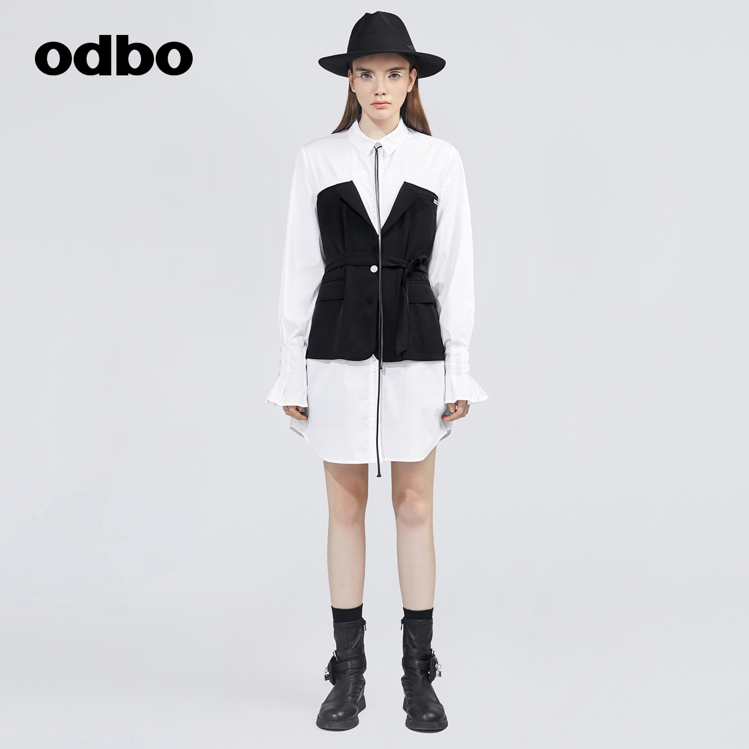 odbo原创设计感小众两件套衬衫女夏季2022年新款收腰显瘦名媛上衣