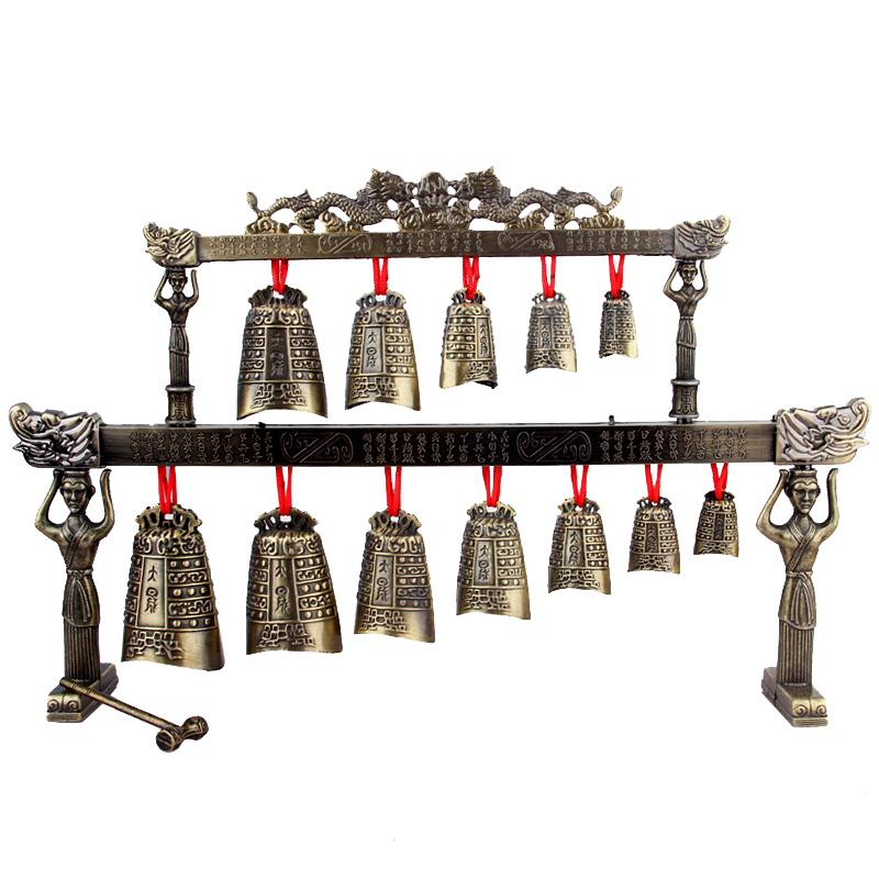 中式合金演奏乐器青铜器仿古双层编钟模型摆件工艺品婚庆影视道具