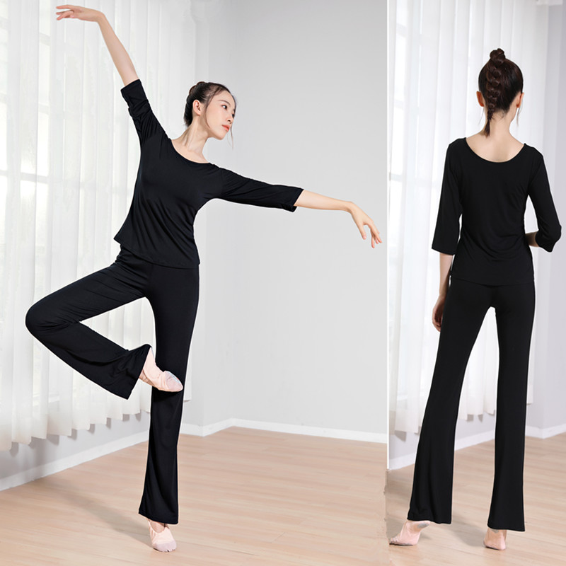 舞蹈裤女莫代尔套装黑色微喇形体裤直筒宽松现代中国舞舞蹈练功服