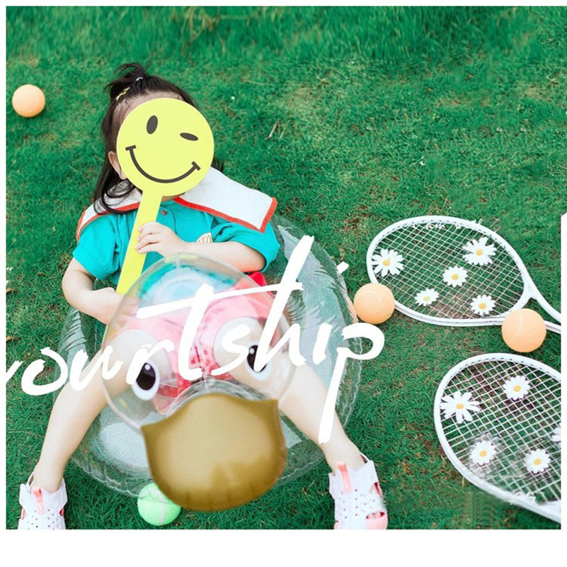 小清新儿童摄影道具外景主题透明鸭子游泳圈白色粘花网球拍笑脸板