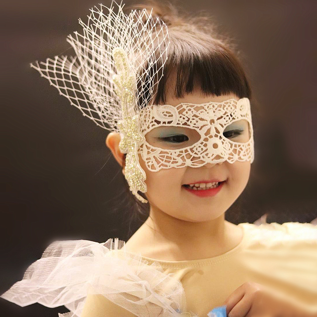 儿童面具派对假面公主万圣节化妆舞会羽毛蕾丝表演六一圣诞节元旦