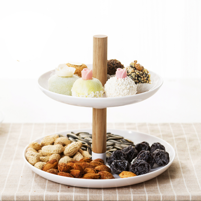 日式木质双层水果盘子蓝客厅创意蛋糕架塑料干果盘下午茶点心托盘