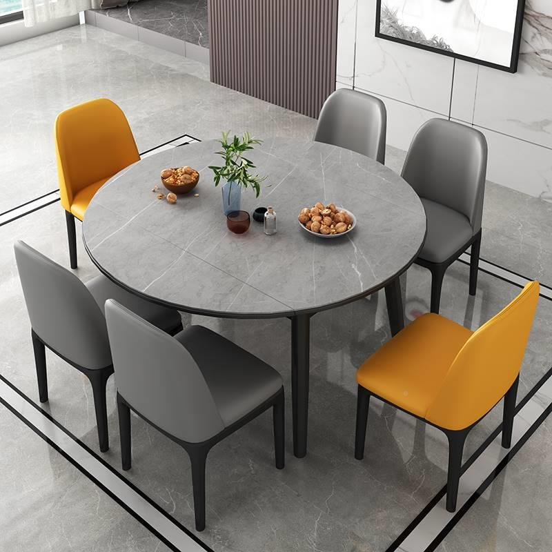 北欧意式岩板A-88约伸缩餐桌组合家用户型现代简实木折叠圆小椅形