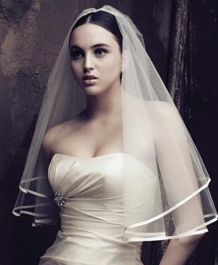 婚纱礼服配件单层1.5米缎布包边新娘头纱软网头纱白色