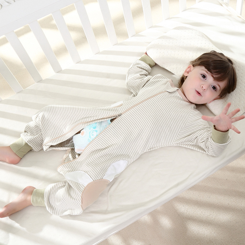 有机棉婴儿单层分腿睡袋儿童防踢彩棉睡袋贴布绣彩棉睡袋