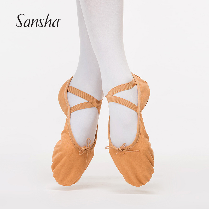 Sansha三沙芭蕾舞蹈鞋女软底猫爪练功鞋教师舞鞋艺考肤色驼色肉色