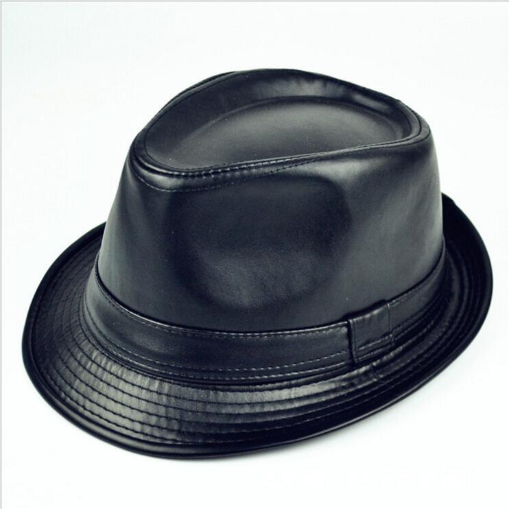 新款英伦男士皮革爵士帽子男礼帽冬天保暖皮帽潮流中老年帽子包邮